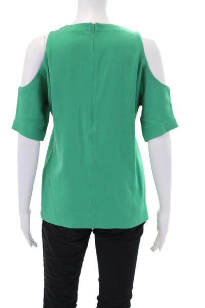 Tibi Womens Round Neck Half Sleeve Cut Out Lined Tank Blouse Green Size XS