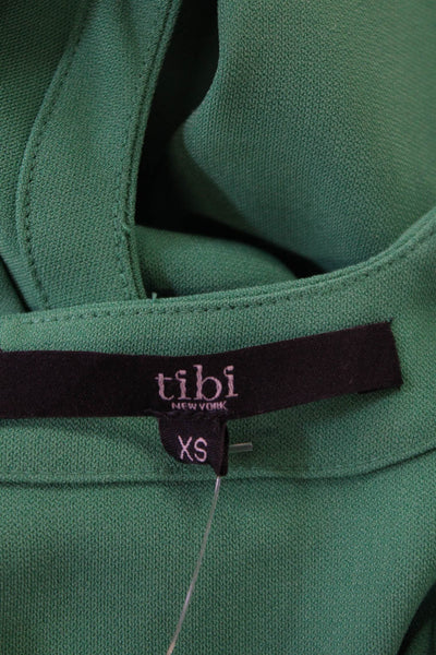 Tibi Womens Round Neck Half Sleeve Cut Out Lined Tank Blouse Green Size XS