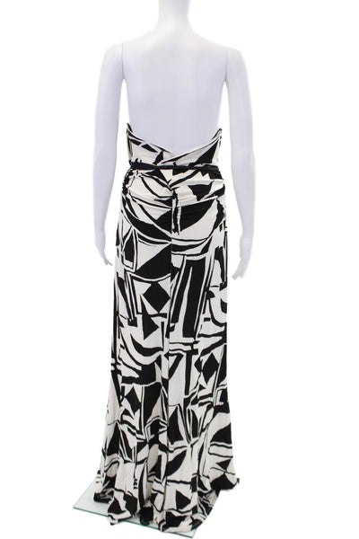 David Meister Womens Open Back Halter Knit Abstract Gown White Black Size 12