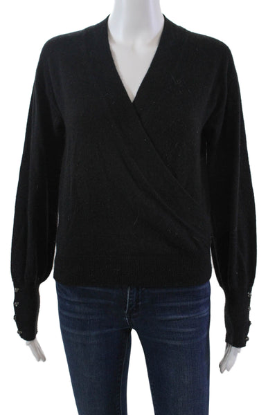 White + Warren Womens Cashmere Long Sleeves V Neck Sweater Black Size Extra Smal