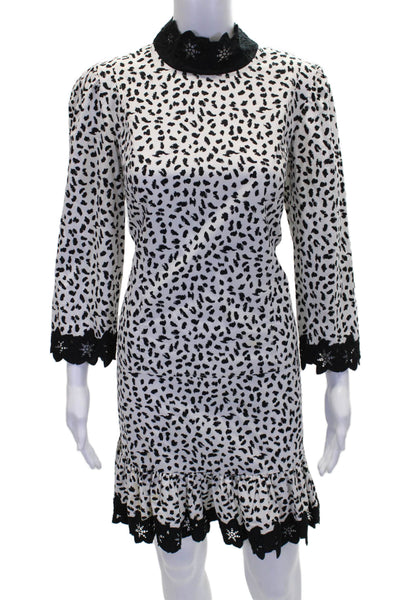 La Vie Womens Cotton Geometric Laced Animal Printed Ruffled Dress Size L