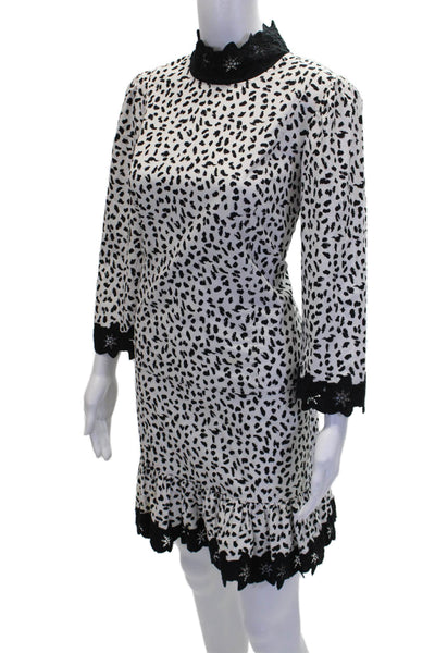 La Vie Womens Cotton Geometric Laced Animal Printed Ruffled Dress Size L