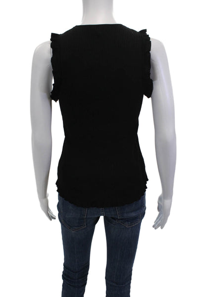 Elizabeth and James Womens Ruffled Trim Crew Neck Ribbed Tank Top Black Small