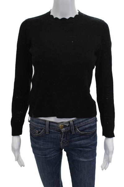 Derek Lam 10 Crosby Womens Long Sleeve Open Knit Crew Neck Sweater Black Small