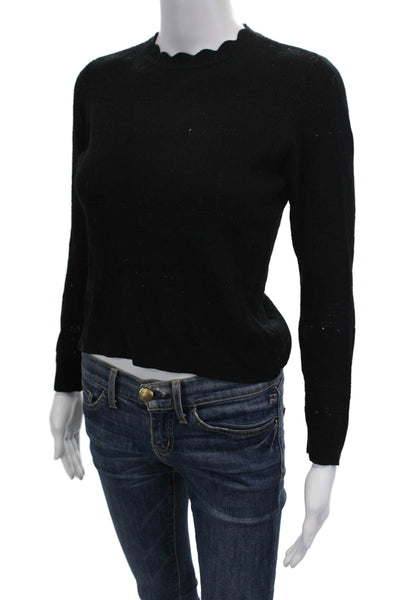 Derek Lam 10 Crosby Womens Long Sleeve Open Knit Crew Neck Sweater Black Small