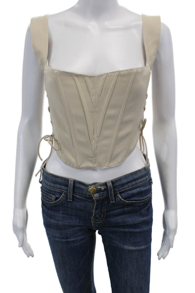 Edit By Nine Womens Back Zip Side Lace Up Square Neck Crop Top Beige Size Medium