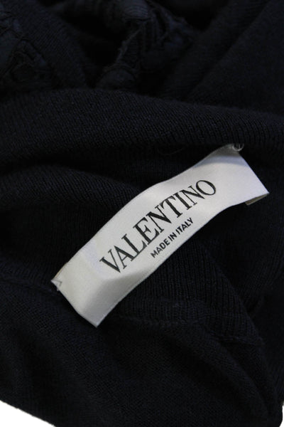 Valentino Womens Lace Shoulder Turtleneck Sweater Navy Blue Wool Size Small