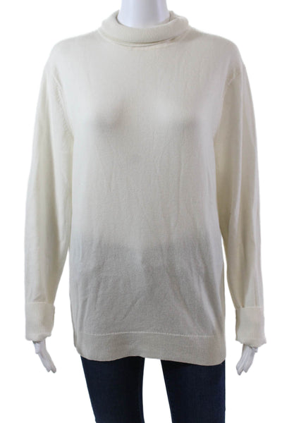 Theory Womens Cashmere Turtleneck Long Sleeve Knit Sweater White Size L