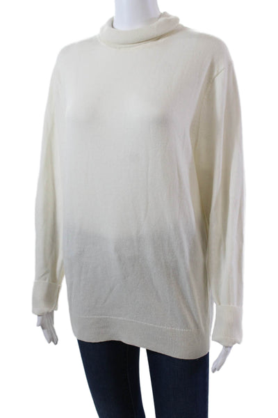 Theory Womens Cashmere Turtleneck Long Sleeve Knit Sweater White Size L