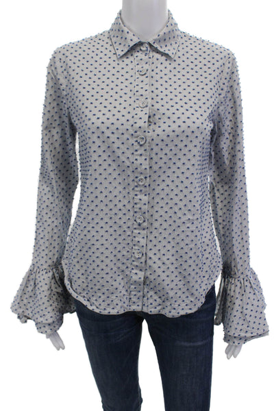 Derek Lam 10 Crosby Womens Cotton Polka Dot Buttoned Blouse Blue Size 4