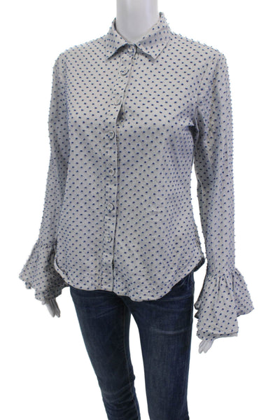 Derek Lam 10 Crosby Womens Cotton Polka Dot Buttoned Blouse Blue Size 4