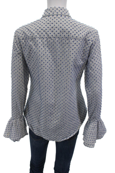 Derek Lam 10 Crosby Womens Cotton Polka Dot Buttoned Blouse Blue Size 4