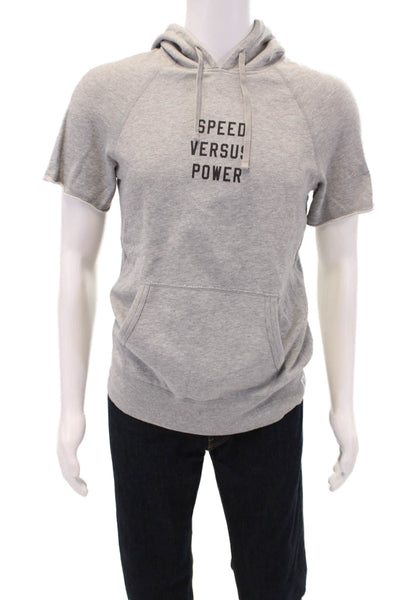 REIGNING CHAMP Mens Short Sleeve Speed Versus Power Hooded Shirt Gray Size Small