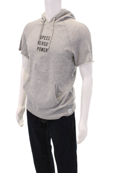 REIGNING CHAMP Mens Short Sleeve Speed Versus Power Hooded Shirt Gray Size Small