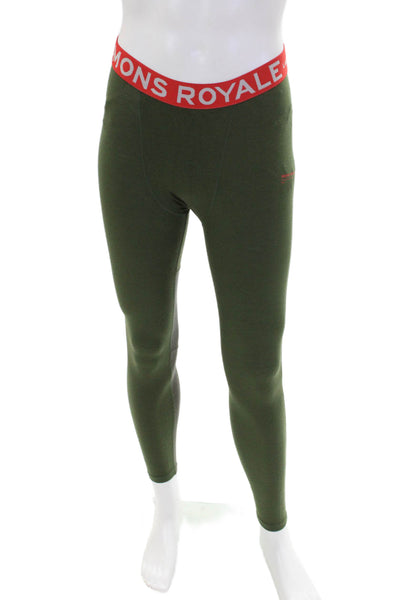 Mons Royale Mens Logo Waistband Skinny Leg Under Layer Pants Green Size Small