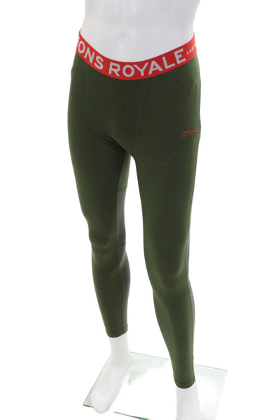 Mons Royale Mens Logo Waistband Skinny Leg Under Layer Pants Green Size Small