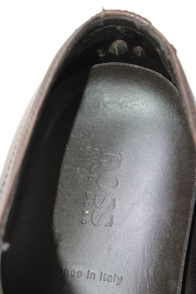 Boss Hugo Boss Mens Leather Pointed Toe Embossed Logo Shoes Brown Size 8.5