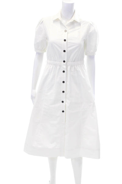 LDT Womens Collar Button Front Short Sleeve Lined Shift Dress White Size 0