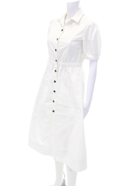 LDT Womens Collar Button Front Short Sleeve Lined Shift Dress White Size 0