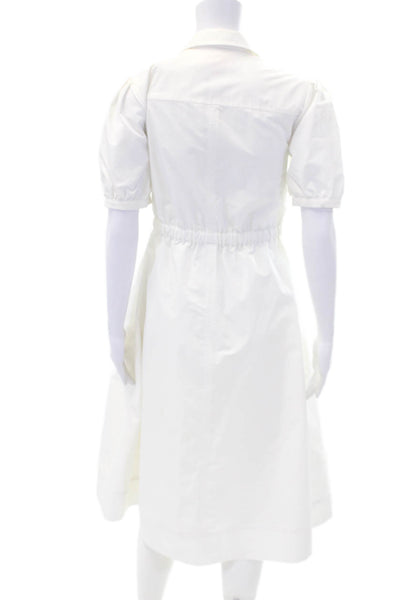 LDT Womens Collar Button Front Short Sleeve Lined Shift Dress White Size 0