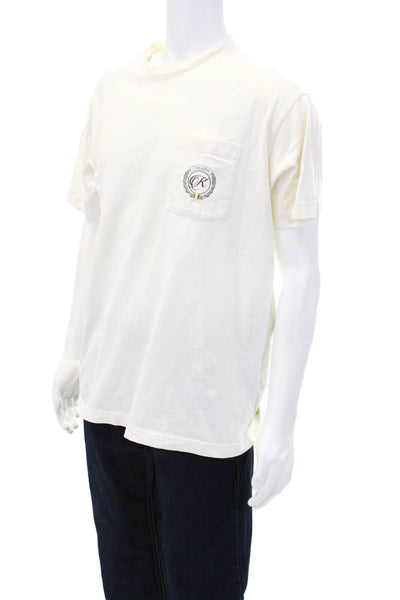 Kith Mens Short Sleeve Crew Neck Logo Pocket Tee Shirt White Cotton Size Medium