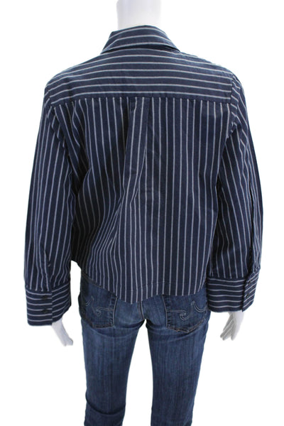 Baum Und Pferdgarten Womens Striped Ruffled Shirt Navy Blue Cotton Size EUR 36