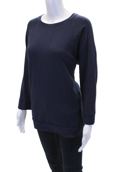 Eileen Fisher Womens Long Sleeves Shirt Navy Blue Organic Cotton Size Small