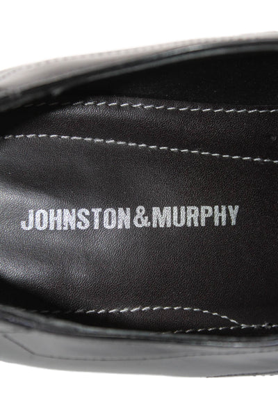 Johnston & Murphy Mens Leather Square Toed Laced Dress Shoes Black Size 10.5