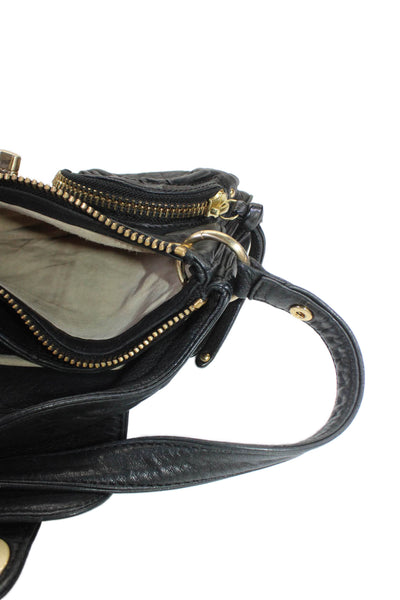 Botkier Womens Leather Push Lock Zipped Tasseled Shoulder Bag Black