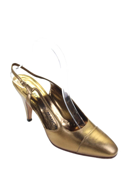 Rene Mancini Womens Leather Cap Toe Slingbacks Pumps Gold Size 38.5 8.5