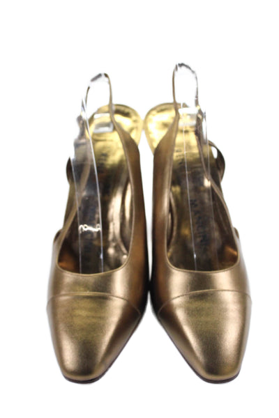 Rene Mancini Womens Leather Cap Toe Slingbacks Pumps Gold Size 38.5 8.5