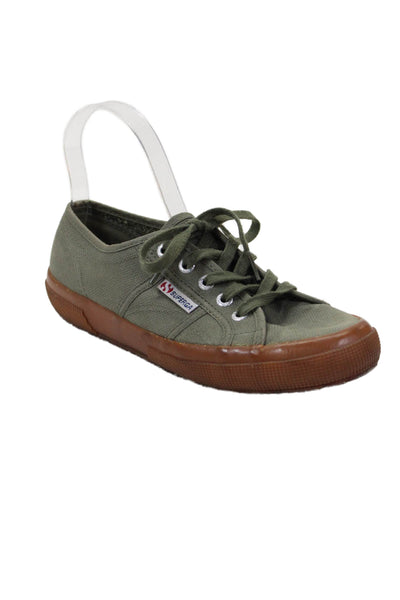 Superga Womens Canvas Lace Up Low Top Sneakers Shoes Olive Green Size 8