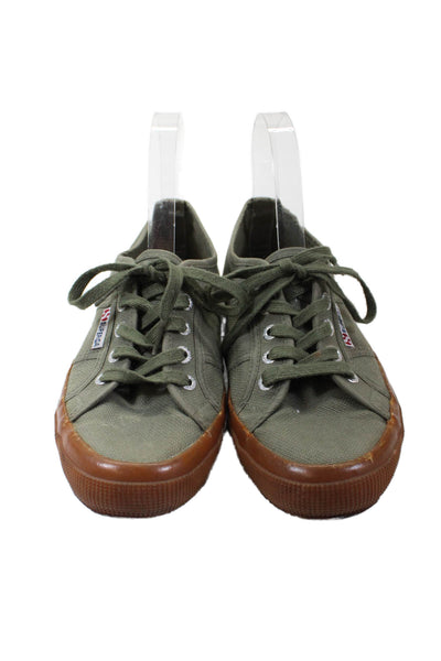 Superga Womens Canvas Lace Up Low Top Sneakers Shoes Olive Green Size 8