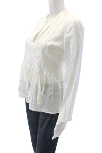 Tory Burch Womens Cotton Long Sleeve V Neck Fringe Blouse White Size 6