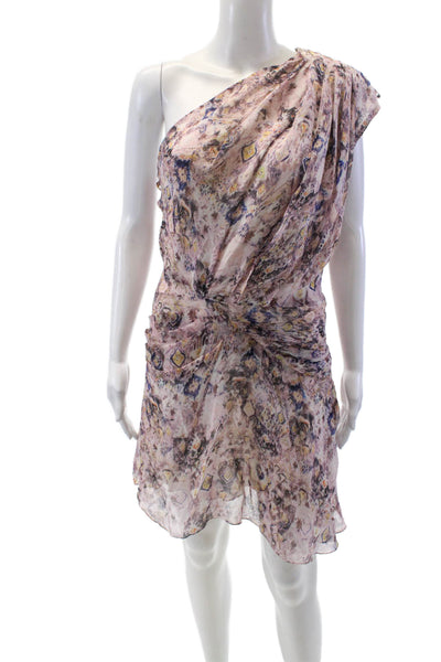 IRO Womens Silk Abstract Print One Shoulder Drape Lined Dress Pink Size 40