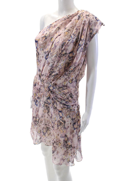 IRO Womens Silk Abstract Print One Shoulder Drape Lined Dress Pink Size 40