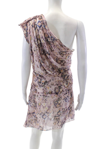 IRO Womens Silk Abstract Print One Shoulder Drape Lined Dress Pink Size 40