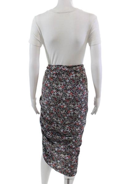 Veronica Beard Womens Silk Ruched Wrap Floral Mid Length Skirt Black Size S