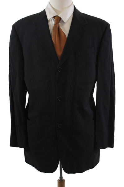 Donna Karan Mens Wool Striped Buttoned Long Sleeve Collared Blazer Black Size 40