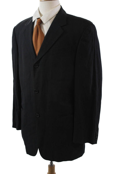 Donna Karan Mens Wool Striped Buttoned Long Sleeve Collared Blazer Black Size 40