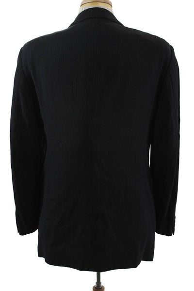 Donna Karan Mens Wool Striped Buttoned Long Sleeve Collared Blazer Black Size 40