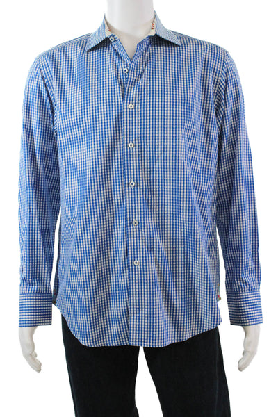 Robert Graham Mens Cotton Check Patterned Long Sleeve Collared Shirt Blue Size M