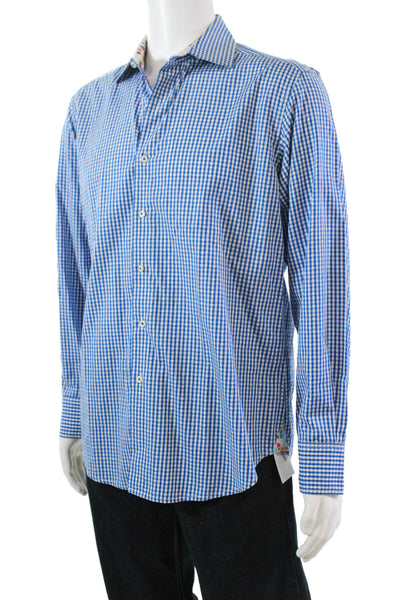 Robert Graham Mens Cotton Check Patterned Long Sleeve Collared Shirt Blue Size M