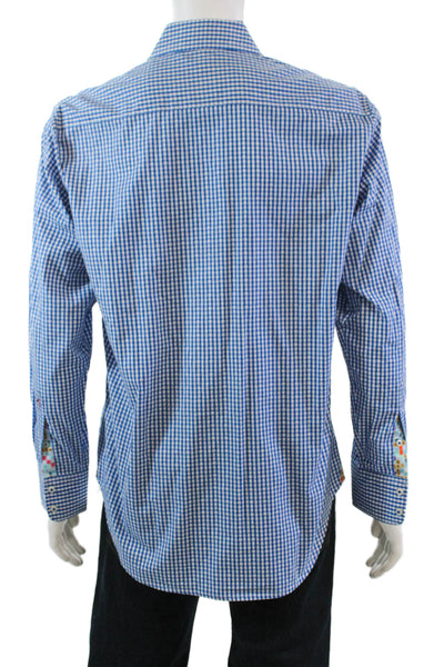 Robert Graham Mens Cotton Check Patterned Long Sleeve Collared Shirt Blue Size M