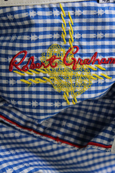 Robert Graham Mens Cotton Check Patterned Long Sleeve Collared Shirt Blue Size M