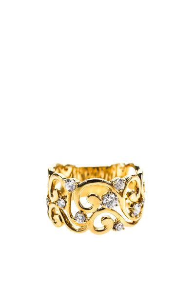 Designer Womens 14K Yellow Gold Diamond Filigree Slip-On Ring Size 9