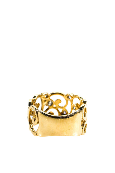 Designer Womens 14K Yellow Gold Diamond Filigree Slip-On Ring Size 9
