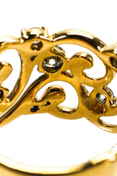 Designer Womens 14K Yellow Gold Diamond Filigree Slip-On Ring Size 9