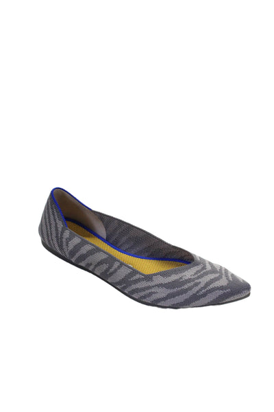 Rothys Womens Striped Pointed Toe Colorblock Slide On Meshed Flats Gray Size 6