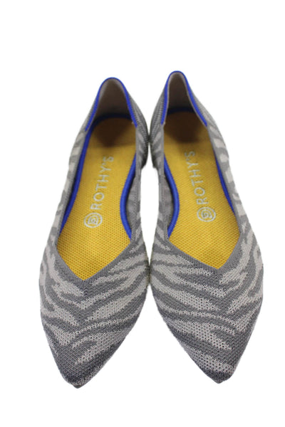 Rothys Womens Striped Pointed Toe Colorblock Slide On Meshed Flats Gray Size 6